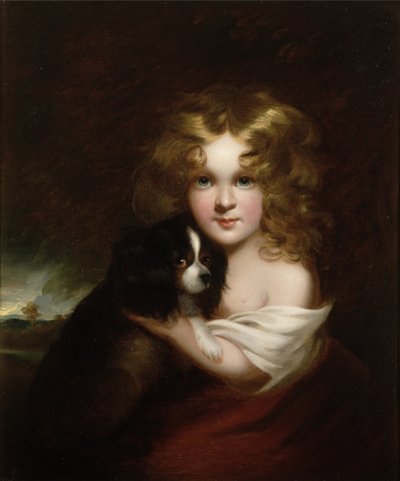 犬を持つ少女、1840年頃 作： Margaret Sarah Carpenter